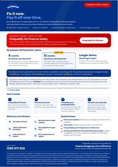 Preview of The Plumbing Gang plumbing finance cheat sheet
